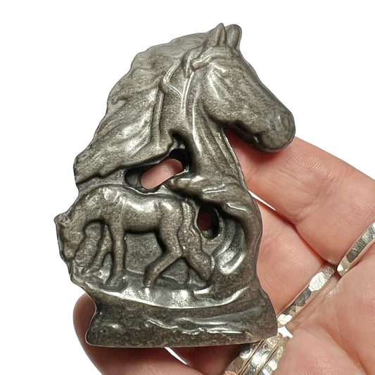 Silver Sheen Obsidian Horses
