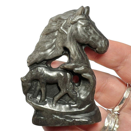 Silver Sheen Obsidian Horses